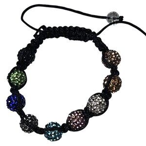 Multicolor Crystal Beaded Macrame Bracelet Adjustable Clear Bead Pull Ties